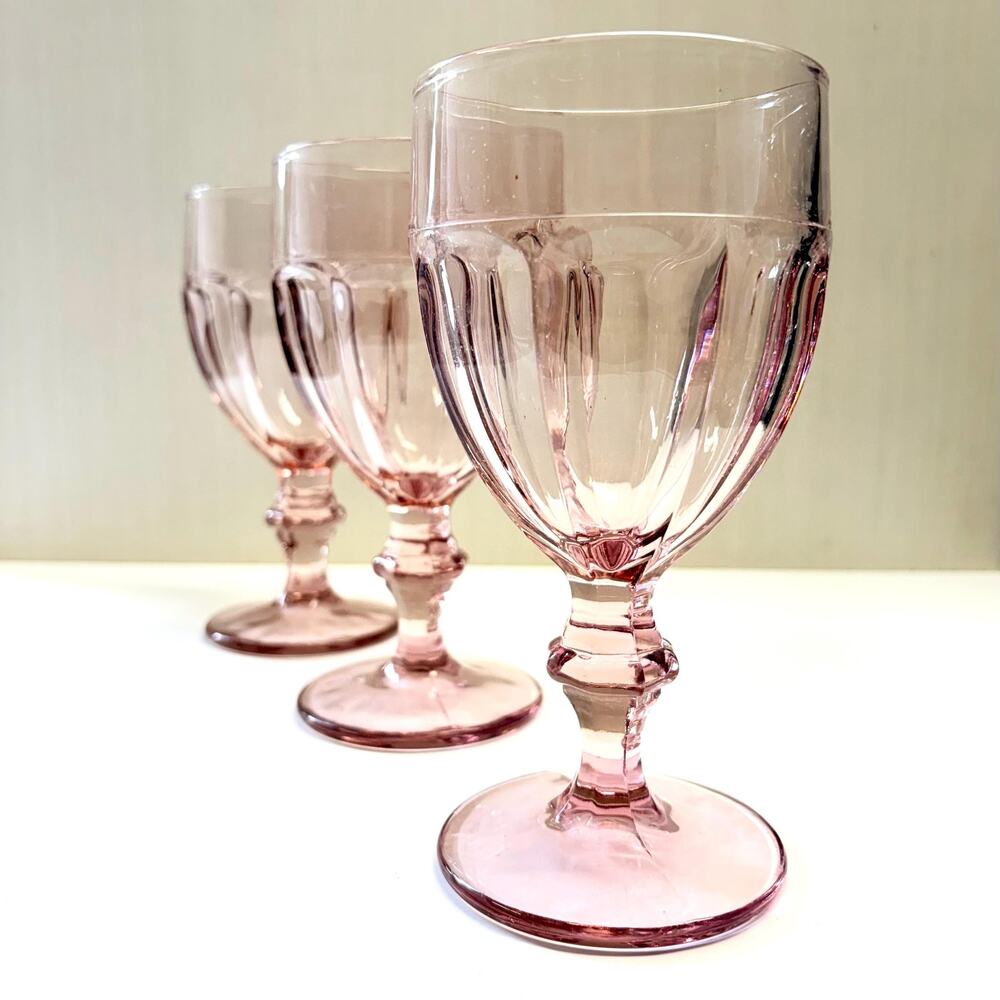 Vintage Libbey Duratuff Gibraltar Pink Plum Goblet Water Glass Set of Three (3)